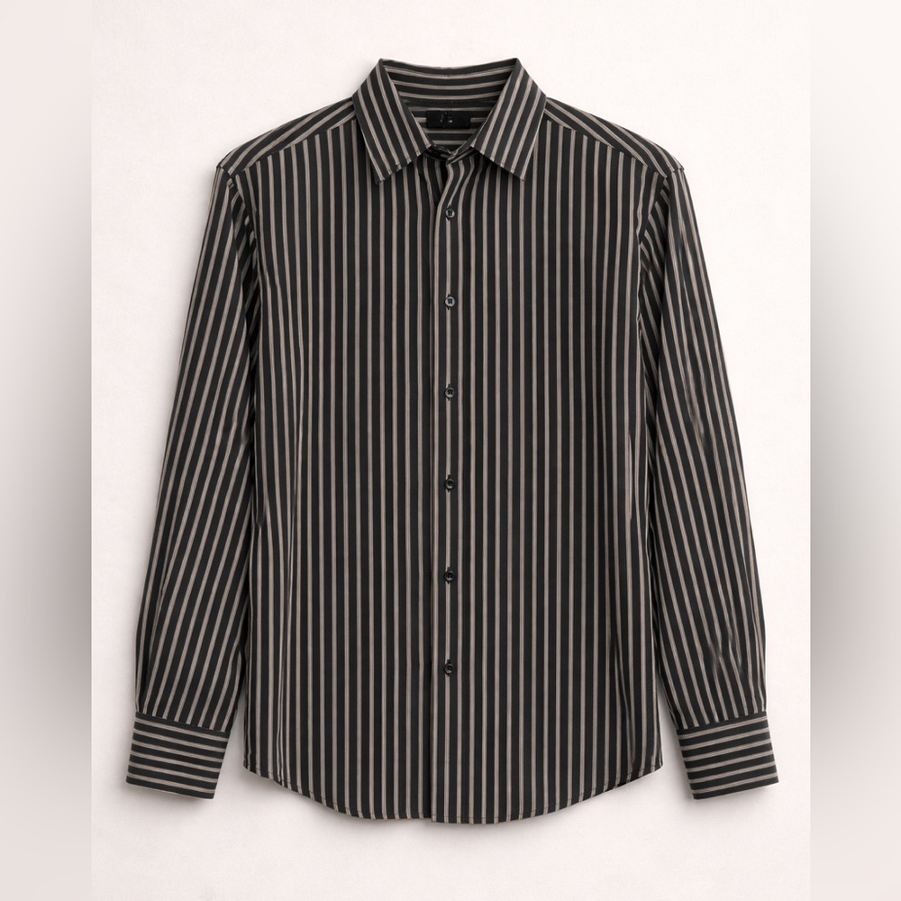 🖤 Claiborne Men’s Black Vertical Stripe Button-Up Shirt Size L